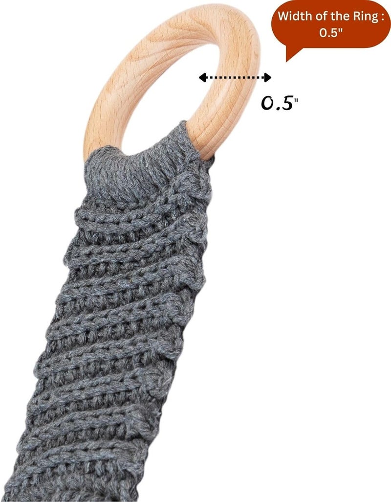 SKILLEDSLICING Hanging Kitchen Dish Towel Holder (Handmade Crochet), Decorative Boho Macrame Kitchen Towel Hanger Loop Ring Makes a Unique Gift for Birthday Thanksgiving Day 11 Inches (Grey) - Image 2